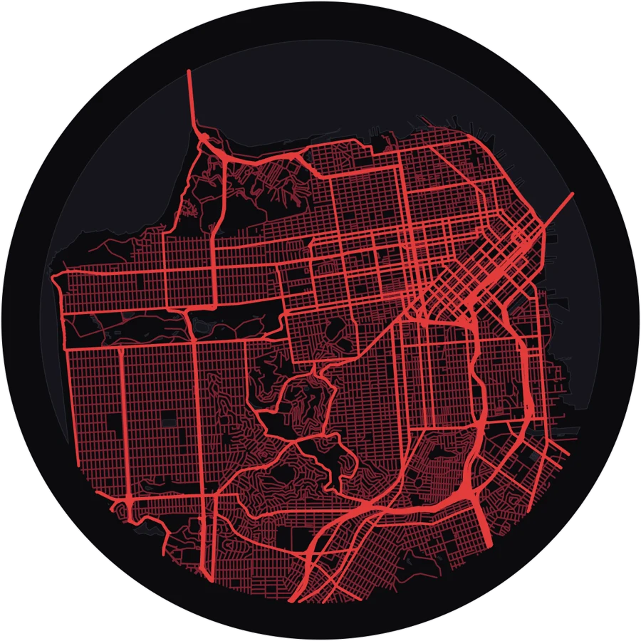 San Francisco printed in the Midnight red theme